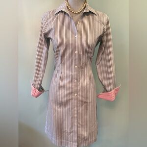 Brooks Brothers Blue and White Long Sleeve V-Neck Dress